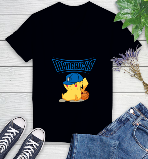 NBA Pikachu Basketball Sports Dallas Mavericks Women's V-Neck T-Shirt 2