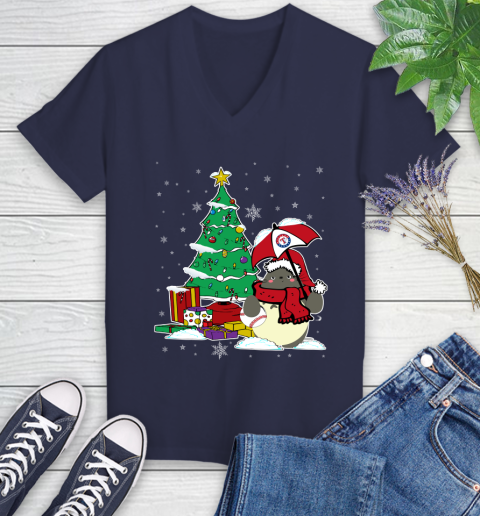 Texas Rangers MLB Baseball Cute Tonari No Totoro Christmas Sports Women's V-Neck T-Shirt 12