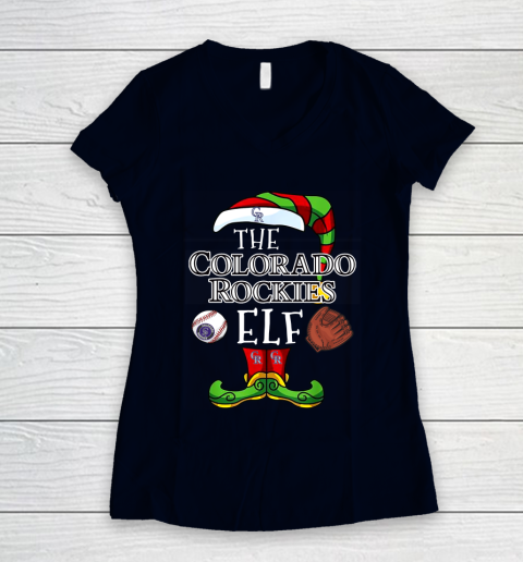 Colorado Rockies Christmas ELF Funny MLB Women's V-Neck T-Shirt 2