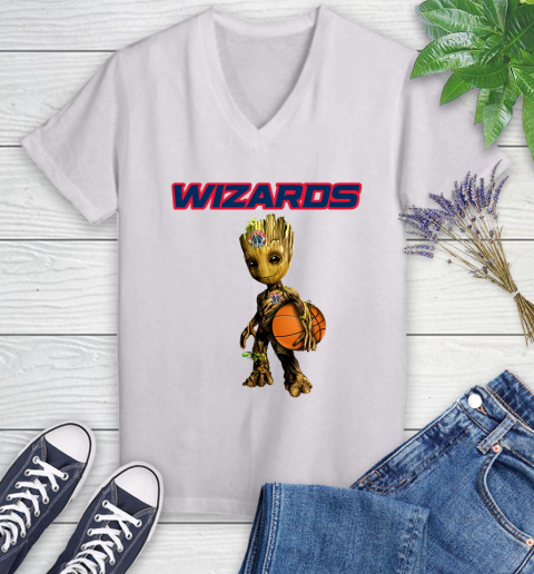 Washington Wizards NBA Basketball Groot Marvel Guardians Of The Galaxy Women's V-Neck T-Shirt