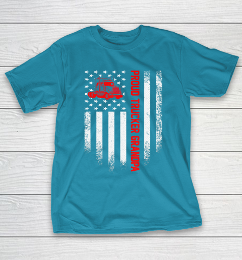 GrandFather gift shirt Vintage USA American Flag Proud Trucker Truck Driver Grandpa T Shirt T-Shirt 7