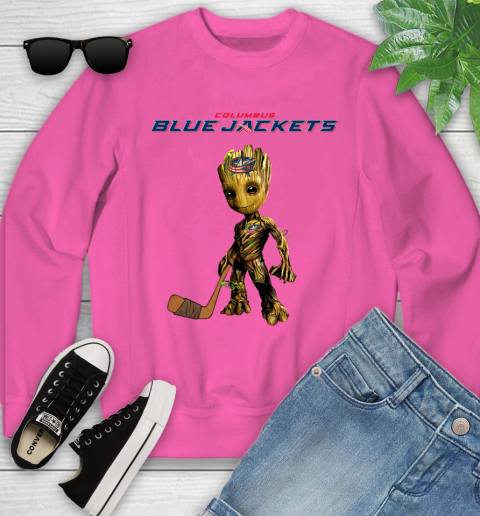 Columbus Blue Jackets NHL Hockey Groot Marvel Guardians Of The Galaxy Youth Sweatshirt 7