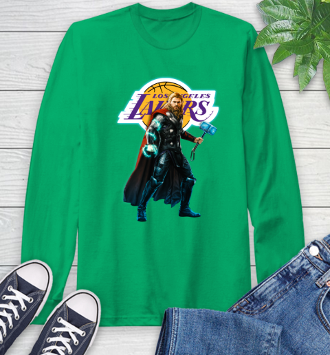 NBA Thor Avengers Endgame Basketball Los Angeles Lakers Long Sleeve T-Shirt 7