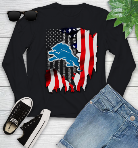 Detroit Lions NFL Football American Flag Youth Long Sleeve
