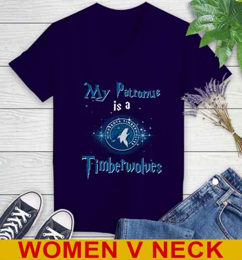 NBA Basketball Harry Potter My Patronus Is A Minnesota Timberwolves Women's V-Neck T-Shirt 3