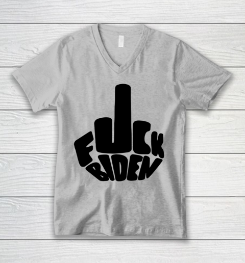 Fuck Joe Biden Cute Middle Finger Anti Biden V-Neck T-Shirt 2
