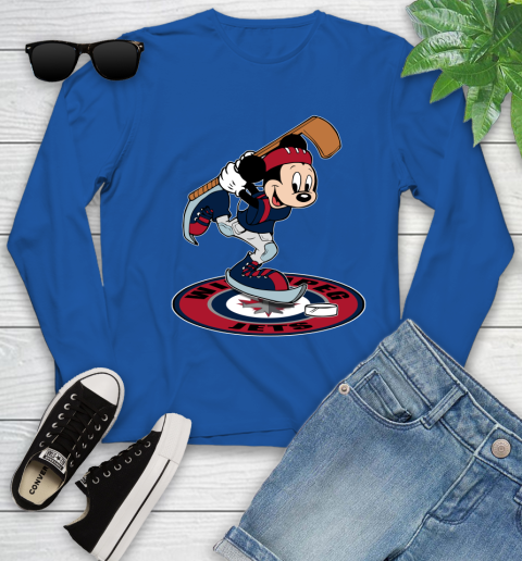 NHL Hockey Winnipeg Jets Cheerful Mickey Disney Shirt Youth Long Sleeve 10