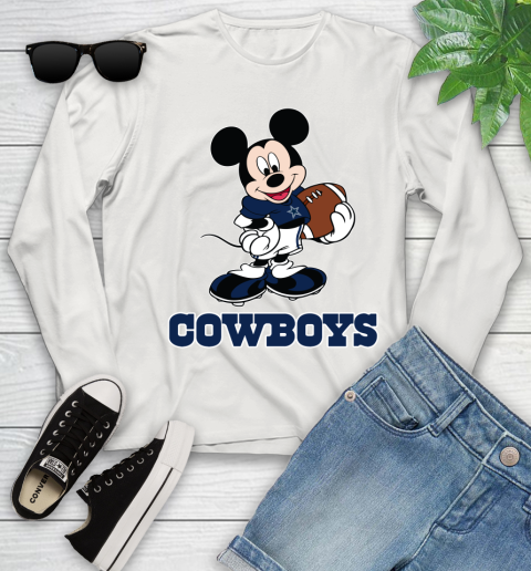 NFL Football Dallas Cowboys Cheerful Mickey Mouse Shirt Youth Long Sleeve 12
