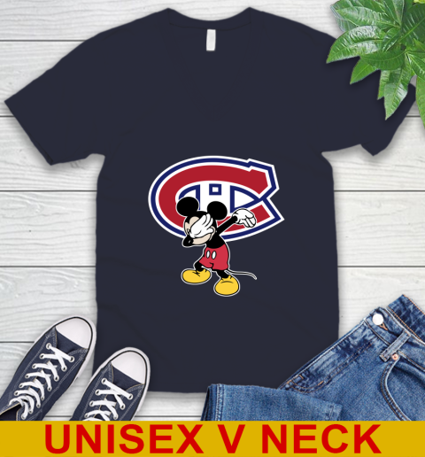 Montreal Canadiens NHL Hockey Dabbing Mickey Disney Sports V-Neck T-Shirt 3
