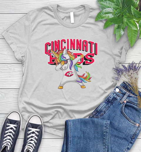 Cincinnati Reds MLB Baseball Funny Unicorn Dabbing Sports Women's T-Shirt