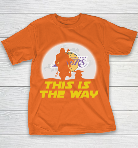 Los Angeles Lakers NBA Basketball Star Wars Yoda And Mandalorian This Is The Way Youth T-Shirt 4