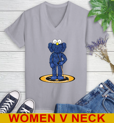NHL Hockey Pittsburgh Penguins Kaws Bff Blue Figure Shirt Women's V-Neck T-Shirt 5