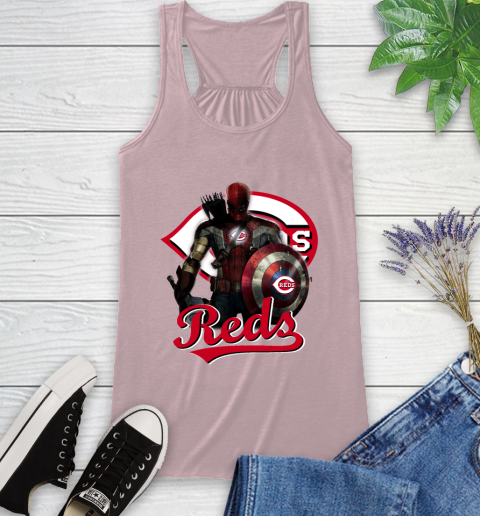 MLB Captain America Thor Spider Man Hawkeye Avengers Endgame Baseball Cincinnati Reds Racerback Tank 11