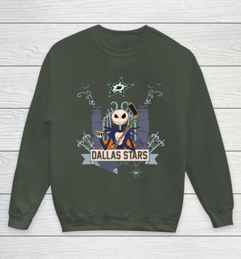 NHL Dallas Stars Hockey Jack Skellington Halloween Youth Sweatshirt 8