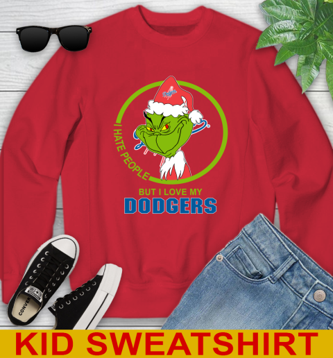 Los Angeles Dodgers MLB Christmas Grinch I Hate People But I Love My Favorite Baseball Team Youth Sweatshirt 8