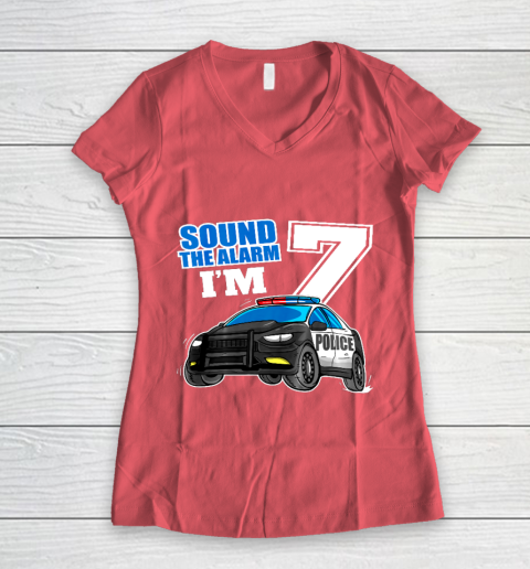 Kids Police Car 7th Birthday Shirt Boy 7 Cop Policeman Officer 7 Year Old Women's V-Neck T-Shirt 4