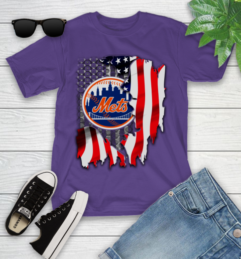 New York Mets MLB Baseball American Flag Youth T-Shirt 3