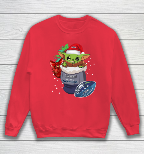 Seattle Seahawks Christmas Baby Yoda Star Wars Funny Happy NFL Sweatshirt 8