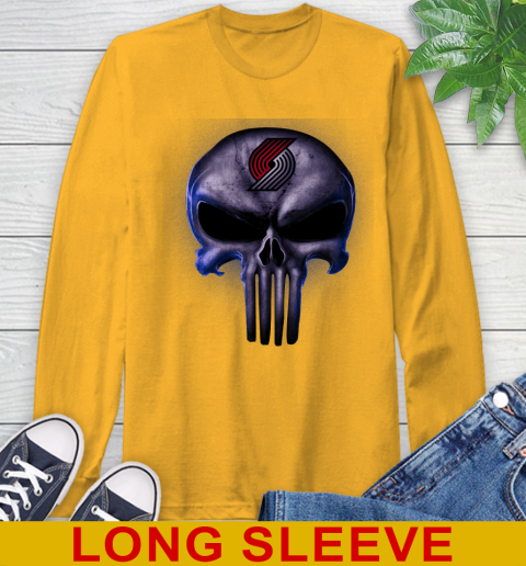 Portland Trail Blazers NBA Basketball Punisher Skull Sports Long Sleeve T-Shirt 2