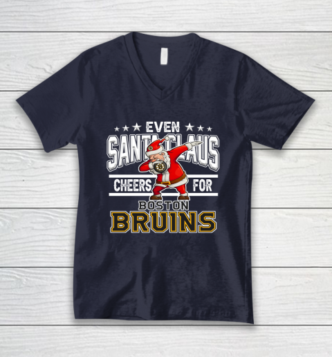 Boston Bruins Even Santa Claus Cheers For Christmas NHL V-Neck T-Shirt 2