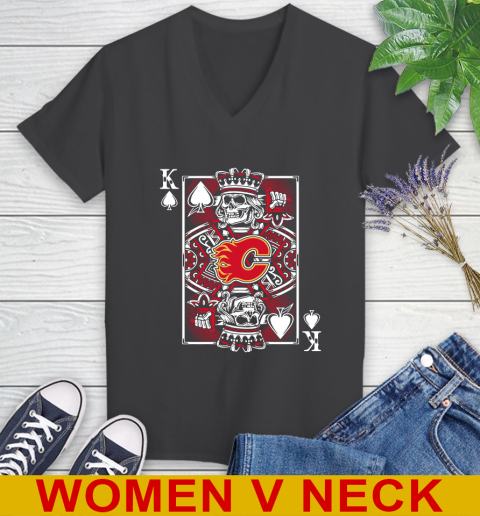 Calgary Flames NHL Hockey The King Of Spades Death Cards Shirt Women's V-Neck T-Shirt 8