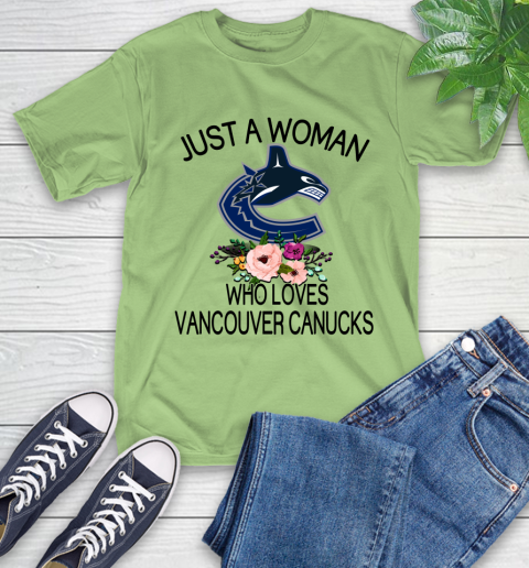 NHL Just A Woman Who Loves Vancouver Canucks Hockey Sports T-Shirt 9