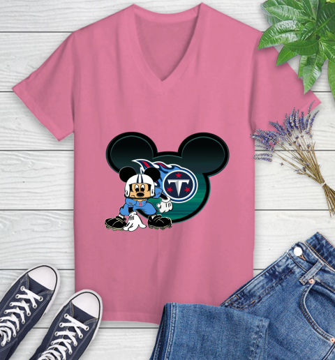 NFL Tennessee Titans Mickey Mouse Disney Football T Shirt Women's V-Neck T-Shirt 13