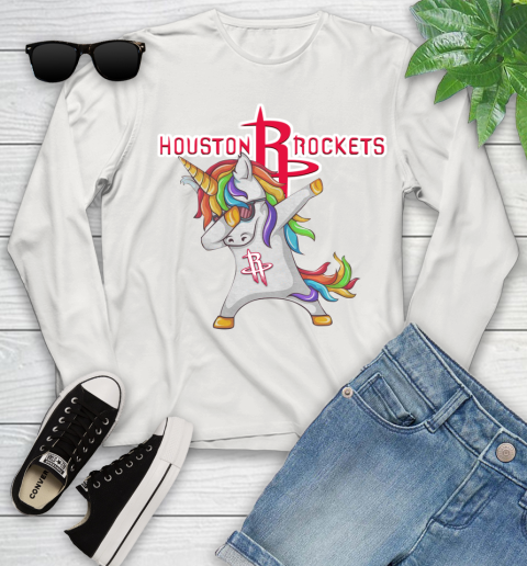 Houston Rockets NBA Basketball Funny Unicorn Dabbing Sports Youth Long Sleeve 12