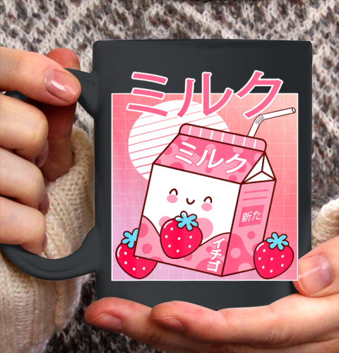 Japanese Kawaii Strawberry Milk  Shake Carton Funny Retro Ceramic Mug 11oz