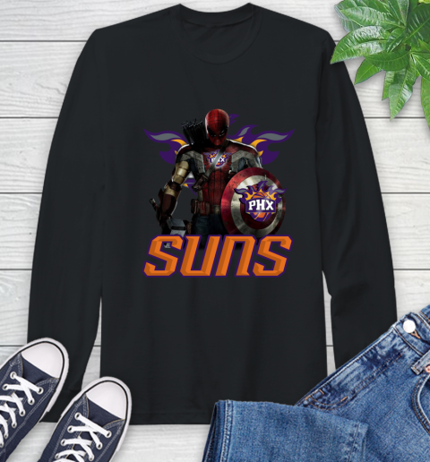 Phoenix Suns NBA Basketball Captain America Thor Spider Man Hawkeye Avengers Long Sleeve T-Shirt 2