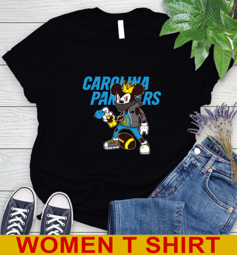 Carolina Panthers NFL Football Mickey Peace Sign Sports Women's T-Shirt 2