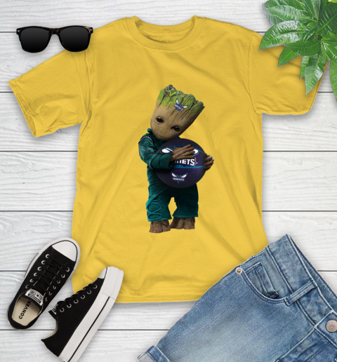NBA Groot Guardians Of The Galaxy Basketball Sports Charlotte Hornets Youth T-Shirt 8