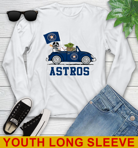 MLB Baseball Houston Astros Darth Vader Baby Yoda Driving Star Wars Shirt Youth Long Sleeve