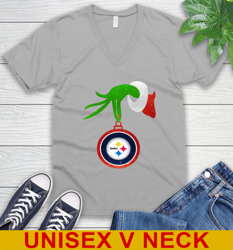 Pittsburgh Steelers Grinch Merry Christmas NFL Football V-Neck T-Shirt 4