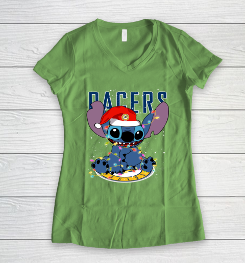 Indiana Pacers NBA noel stitch Basketball Christmas Women's V-Neck T-Shirt 5