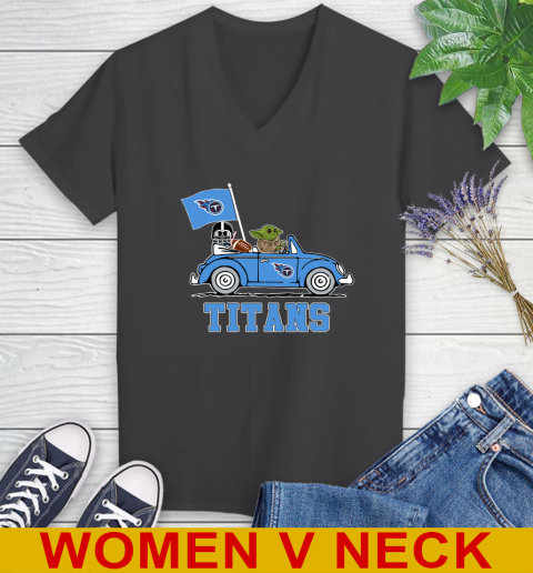 NFL Football Tennessee Titans Darth Vader Baby Yoda Driving Star Wars Shirt Women's V-Neck T-Shirt 9