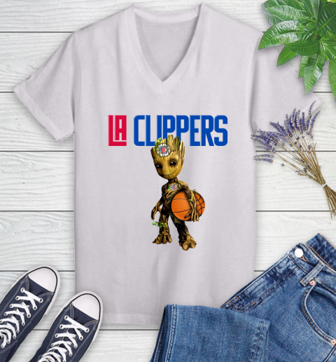 LA Clippers NBA Basketball Groot Marvel Guardians Of The Galaxy Women's V-Neck T-Shirt