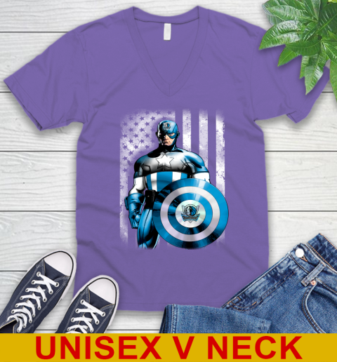 Dallas Mavericks NBA Basketball Captain America Marvel Avengers American Flag Shirt V-Neck T-Shirt 8