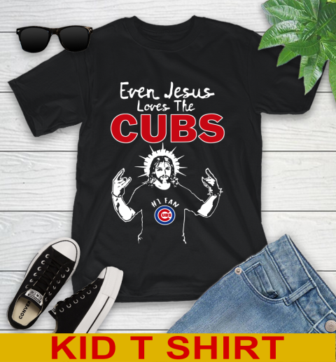 Chicago Cubs MLB Baseball Even Jesus Loves The Cubs Shirt Youth T-Shirt