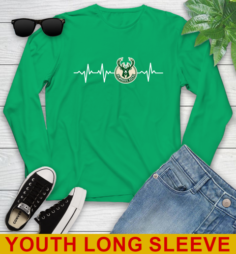 Milwaukee Bucks NBA Basketball Heart Beat Shirt Youth Long Sleeve 7