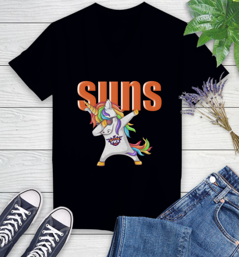 Phoenix Suns NBA Basketball Funny Unicorn Dabbing Sports Women's V-Neck T-Shirt 2