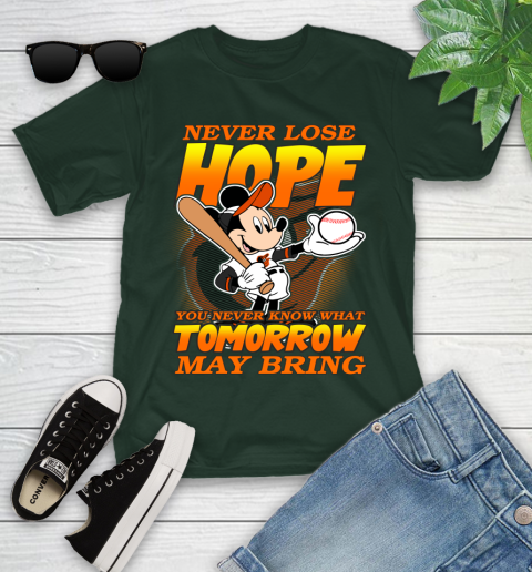 Baltimore Orioles MLB Baseball Mickey Disney Never Lose Hope Youth T-Shirt 5