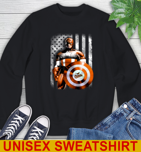 Baltimore Orioles MLB Baseball Captain America Marvel Avengers American Flag Shirt Sweatshirt