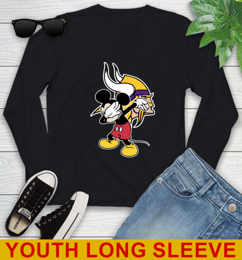Minnesota Vikings NFL Football Dabbing Mickey Disney Sports Youth Long Sleeve - Image 3