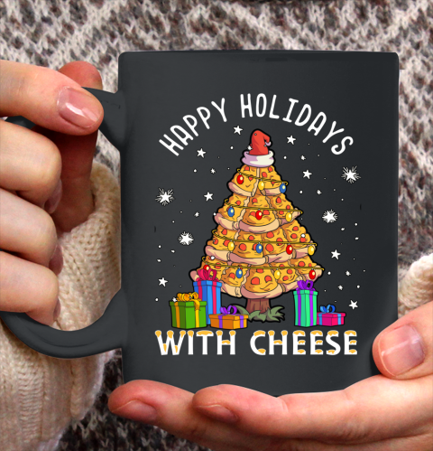 Happy Holidays With Cheese Shirt Pizza Christmas Tree Ceramic Mug 11oz