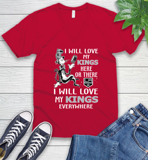 NHL Hockey Los Angeles Kings I Will Love My Kings Everywhere Dr Seuss Shirt V-Neck T-Shirt 6
