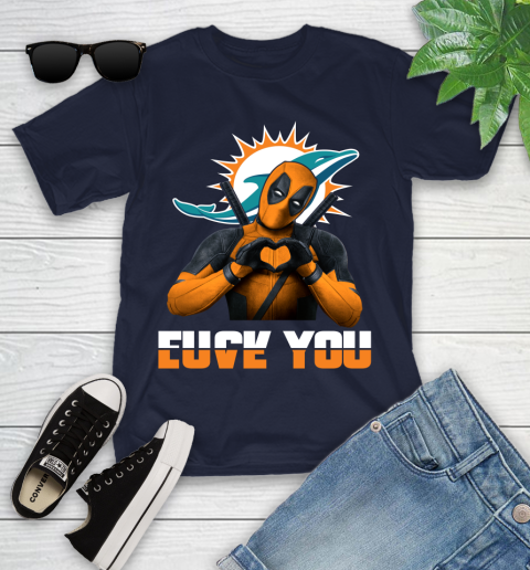 NHL Miami Dolphins Deadpool Love You Fuck You Football Sports Youth T-Shirt 2