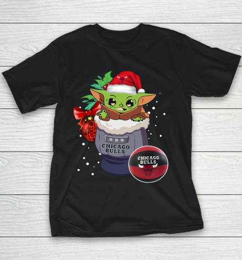 Chicago Bulls Christmas Baby Yoda Star Wars Funny Happy NBA Youth T-Shirt 2