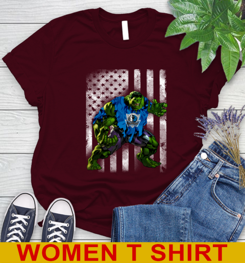 Dallas Mavericks Hulk Marvel Avengers NBA Basketball American Flag Women's T-Shirt 6