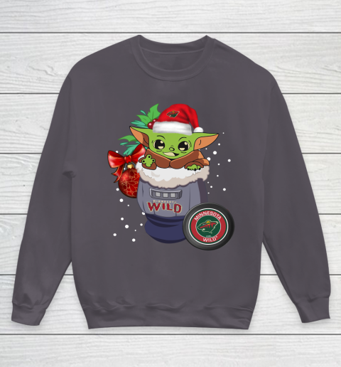 Minnesota Wild Christmas Baby Yoda Star Wars Funny Happy NHL Youth Sweatshirt 6